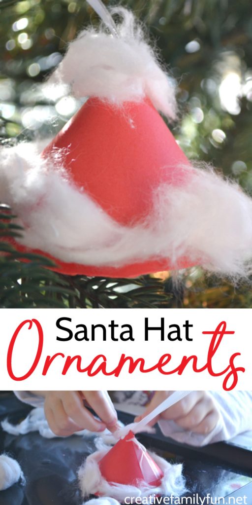 Make a simple Santa Hat Ornament to hang on your Christmas tree this year when you create this simple Christmas craft for kids.
