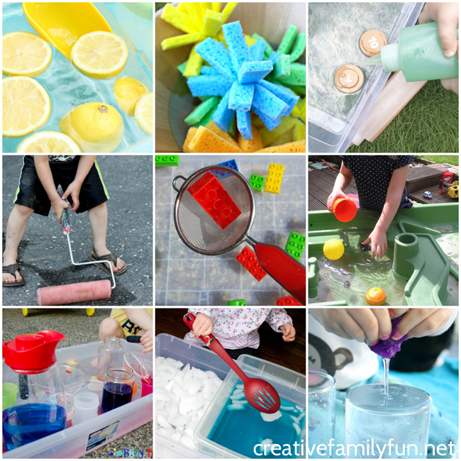 Splash and have fun with one of these water play ideas for toddlers. You can play indoors and outdoors with these fun sensory play ideas.