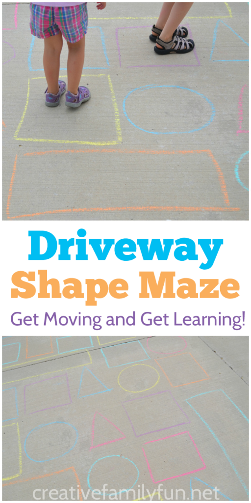 Move and learn at the same time with the fun outdoor shape activity, a driveway shape maze. It's fun for both preschoolers and toddlers.