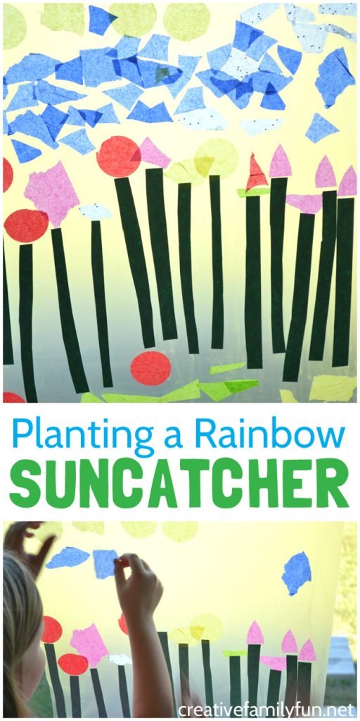 Kids will have so much fun making this fun flower suncatcher inspired by the book Planting a Rainbow. Brighten up your windows with this Planting a Rainbow collage suncatcher.