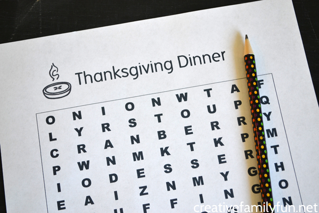 Simple Thanksgiving word search