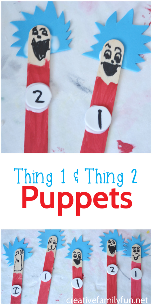 Make Thing 1 and Thing 2 Puppets inspired by Dr. Seuss's The Cat in the Hat