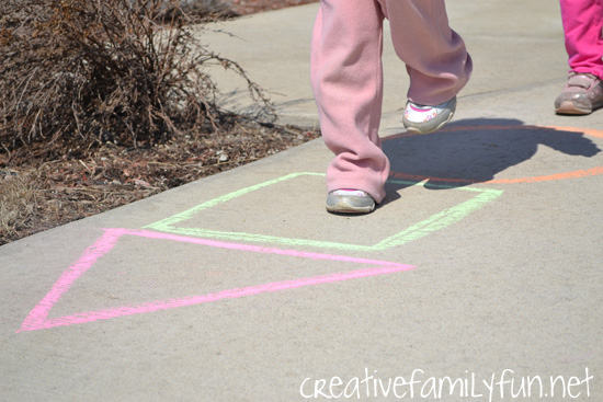 Get moving and learning with this fun outdoor shape activity, Shape Hopscotch. It's easy to set and so much for for preschoolers and toddlers.