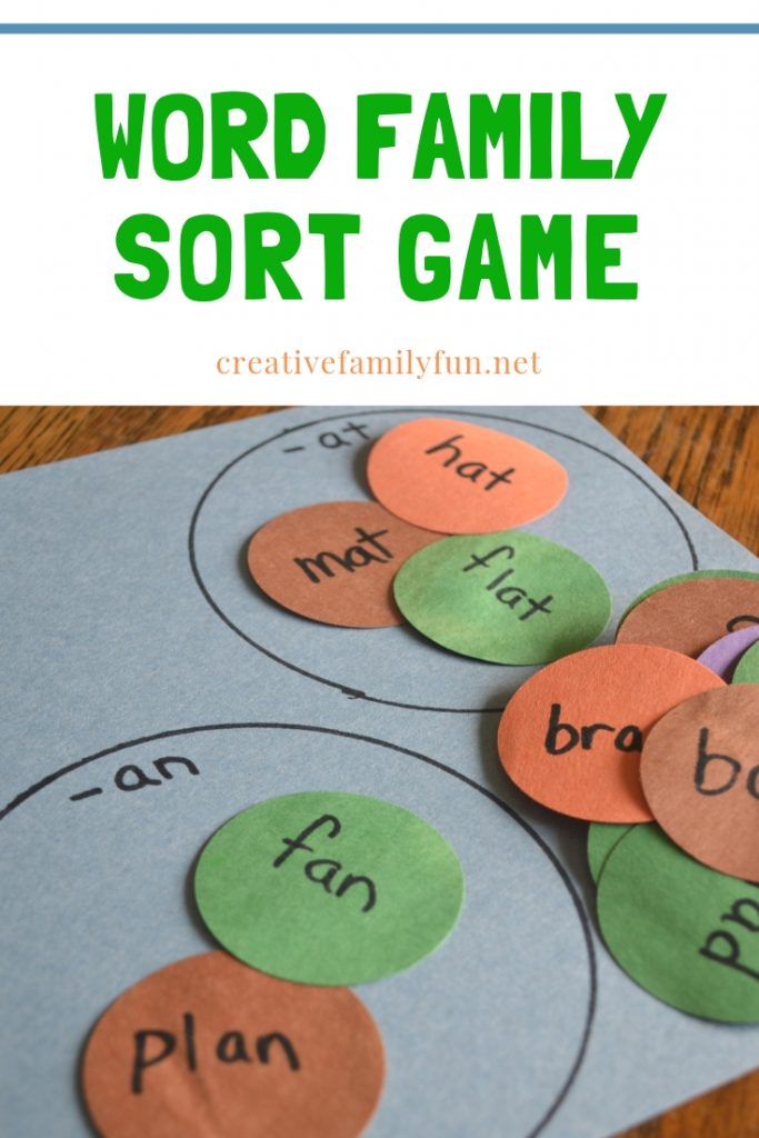 This fun word family sort game takes just a few minutes to make and it's a fun way to help your kids practice word families.