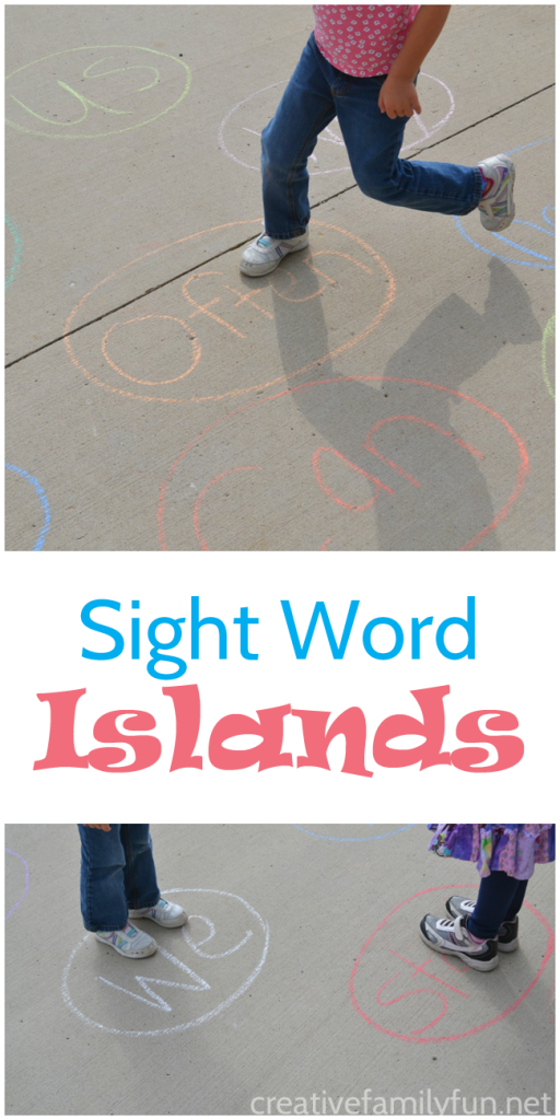 Practice sight words on the driveway by playing Sight Words Islands. It's a fun way to learn and move at the same time.