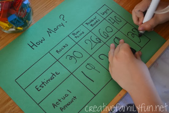 Challenge your kid's estimation skills with this fun estimation station math invitation. It's easy to set up and so much fun to play.