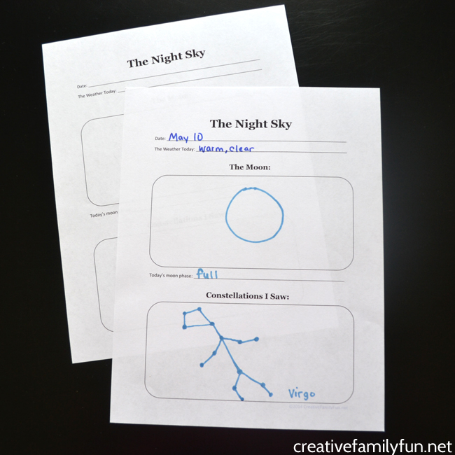 Great tip for observing the night sky for kids. Plus, you can write down your observations in this free printable night sky journal.