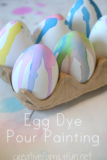 Decorate your Easter eggs this year with a fun twist on classic egg dying. This Easter Egg Dye Pour Painting is so much fun and results in pretty striped Easter Eggs.