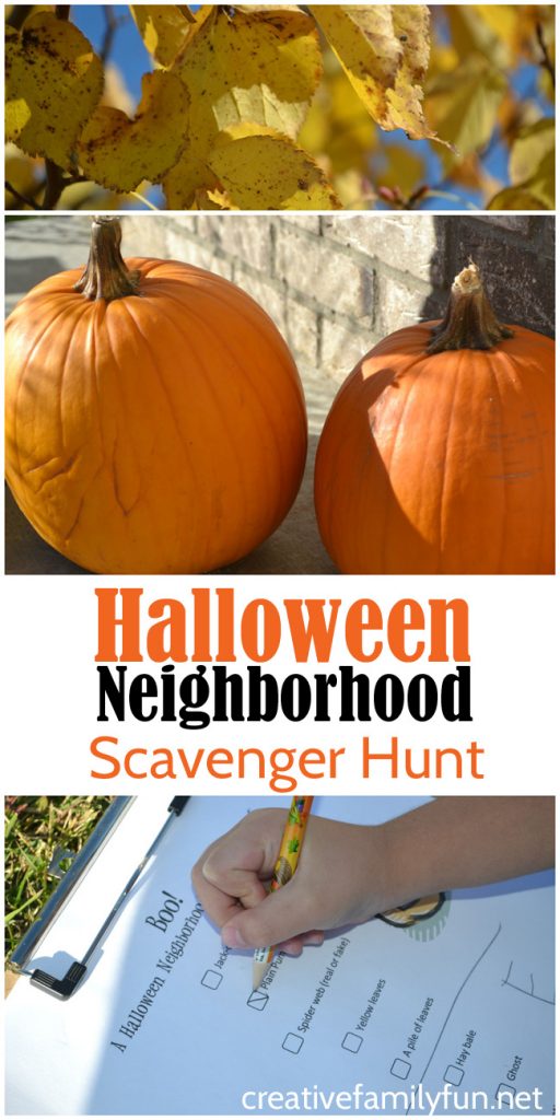 Grab the kids for this fun Halloween scavenger hunt which takes you through your neighborhood looking for holiday decorations and other fall fun. 