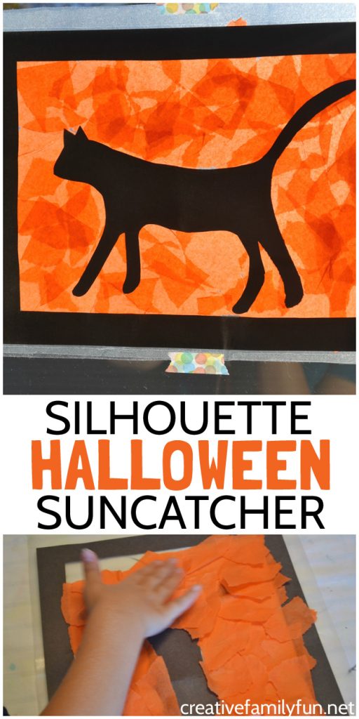 Make an adorable Halloween silhouettes and turn it into a suncatcher with this fun craft for kids: Silhouette Halloween Suncatcher.