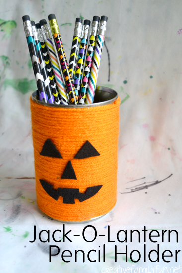 Store your Halloween pencils in this simple yarn wrapped Jack-O-Lantern Pencil Holder. It's a fun Halloween craft for kids and tweens. 