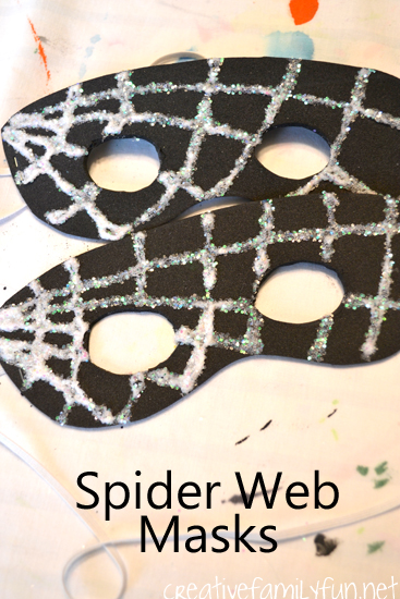 Make a simple glittery Spider Web Mask for kids out of craft foam. It's perfect for Halloween or everyday dress-up time. So much fun!