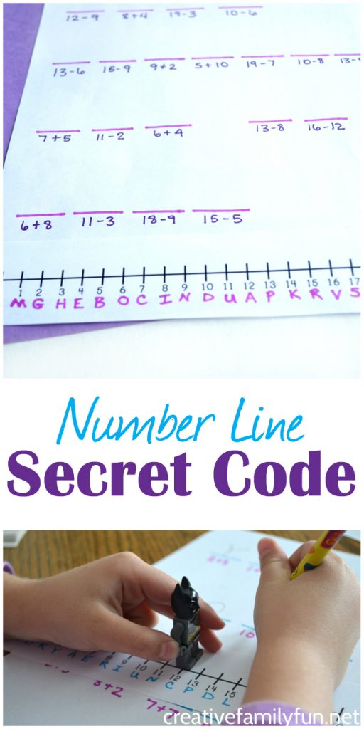 Use your addition and subtraction skills to find the secret message with this fun Number Line Secret Code math activity for kids.