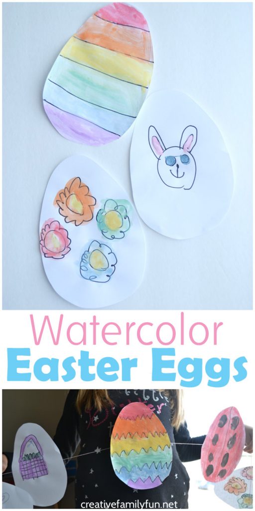 Get out your watercolors and make a pretty Easter banner. This simple Watercolor Easter Eggs Garland is simple to make, is a fun art project for kids, and make a pretty homemade Easter decoration.