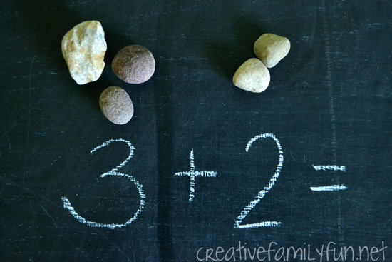 Practice math in the backyard with this for outdoor math activity, Addition With Rocks, which uses rocks as a math manipulative to work on adding. 