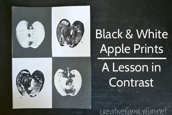 Learn about the art concept of contrast when you create this fun twist on the traditional apple prints kids craft: Black and White Apple Prints.