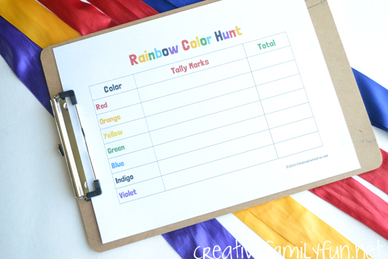 Sneak in math fun while you search for a rainbow of colors. This tally mark scavenger hunt is a great way to practice writing and counting tally marks. 