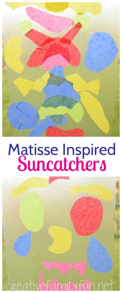 Use the cut paper technique to make beautiful suncatchers with this fun Matisse craft for kids. It will look beautiful on your windows! 