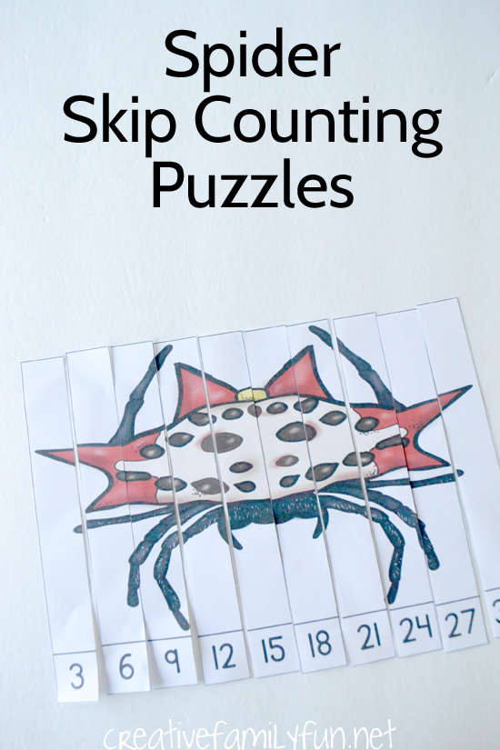 Practice skip counting with these fun free printable spider skip counting puzzles. Fun for Halloween and anytime of the year.
