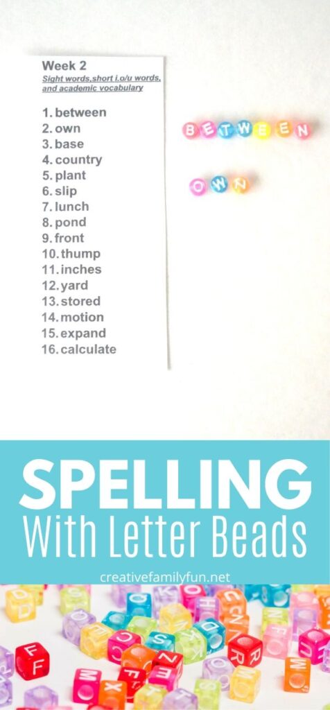 Looking for fun ways to practice spelling words? Try this alphabet bead spelling idea.