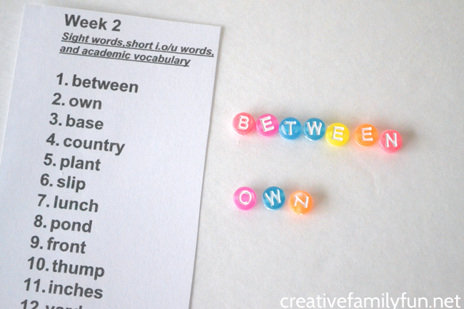 Grab some beads and start practicing spelling words with this fun Alphabet Bead Spelling Words activity. It's a fun way to learn.