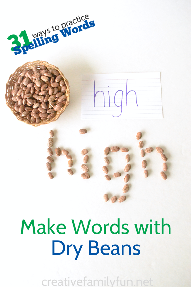 Are you looking for some fun spelling practice ideas? Here's a great idea, make words with dry beans. It's a fun way to practice.