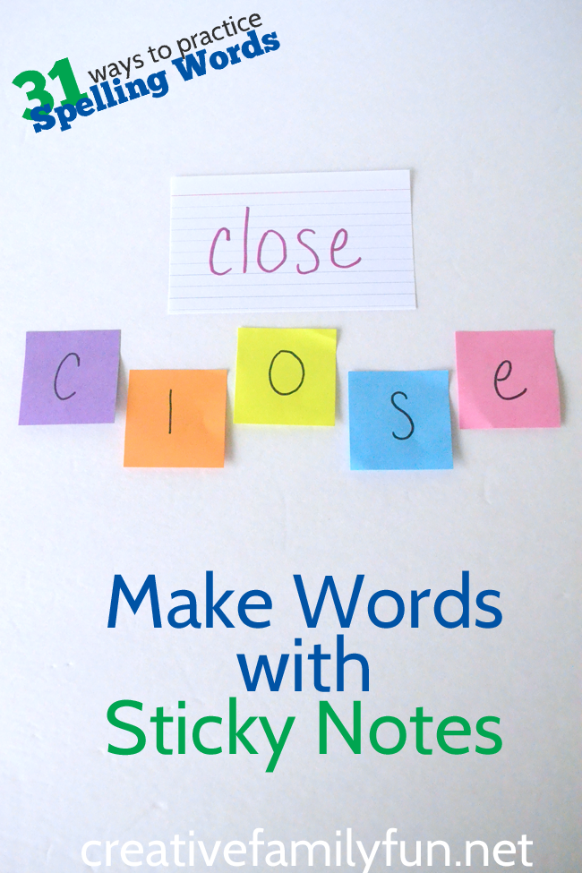 If you're looking for a creative way to practice spelling words, you'll want to try this activity. Grab a pack of sticky notes and use them to build words.