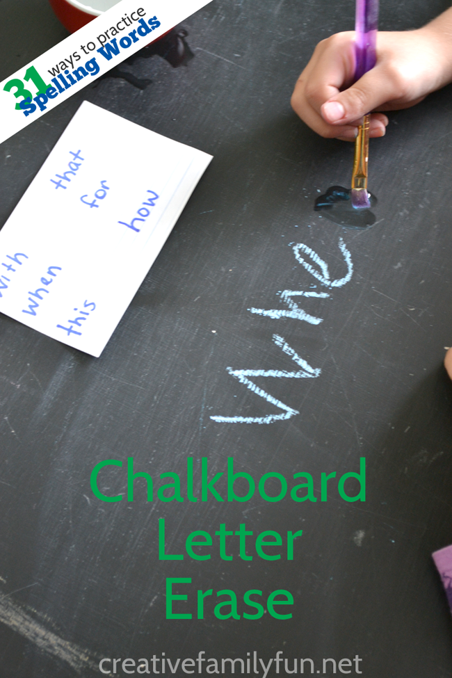 Practice spelling words with this simple idea, Chalkboard Spelling Word Erase. It's so easy to set up and a fun way to learn.