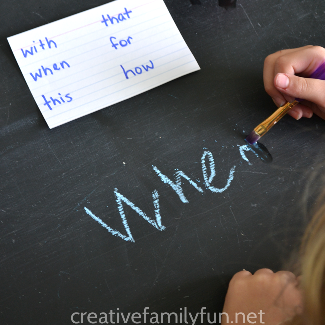 Practice spelling words with this simple idea, Chalkboard Spelling Word Erase. It's so easy to set up and a fun way to learn.