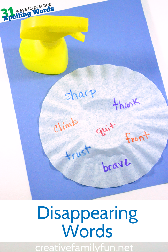 Practice your spelling words and then make them disappear with this fun Disappearing Spelling Words activity. It's such a fun way to practice!