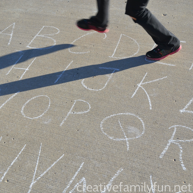 Practice spelling outside with a driveway letter grid. Hop, skip, run, and jump your way through all your spelling words.