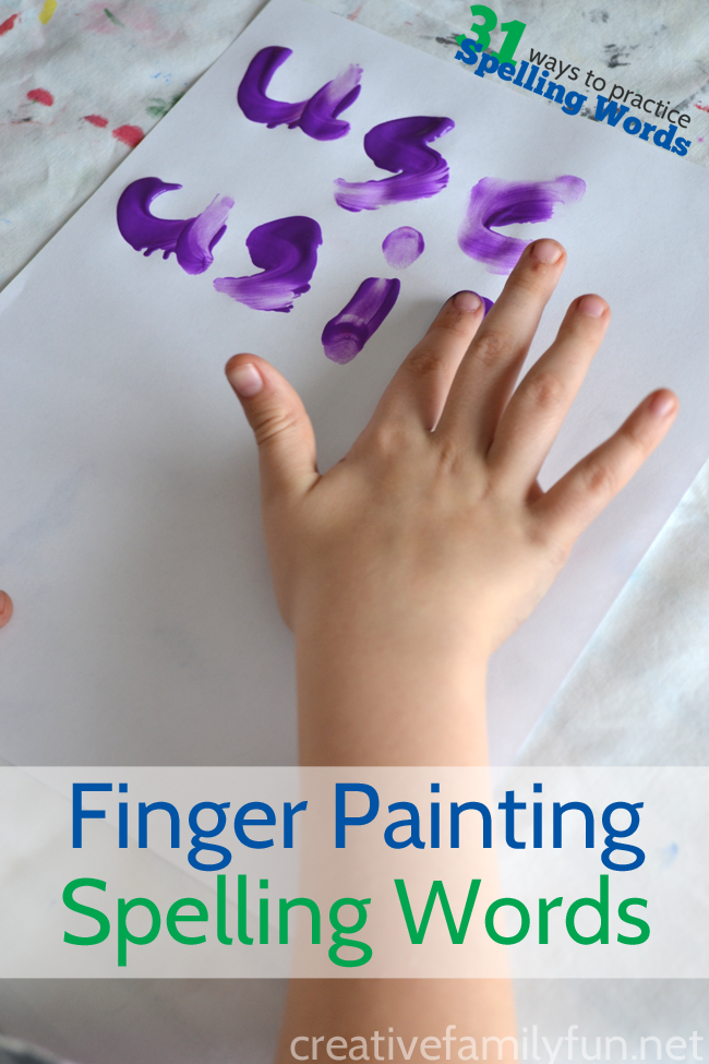 Grab the paint, have fun and get a little messy while you practice spelling words with this fun idea, Finger Painting Spelling Words. #spelling #CreativeFamilyFun #education
