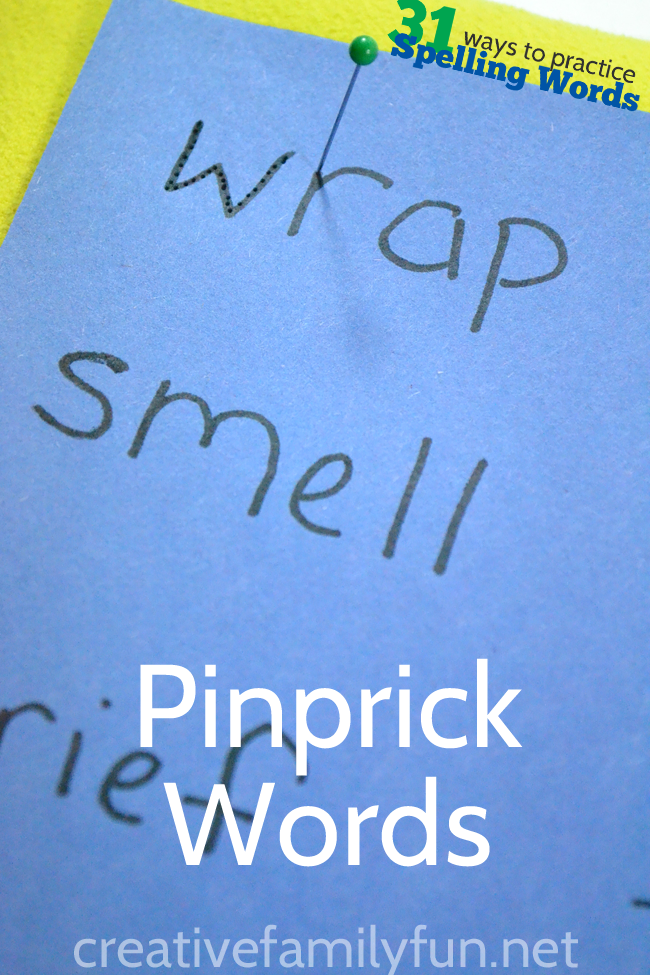 Use your fine motor skills to practice your spelling words with this Pinprick Spelling Words activity. It's a great way to really study your words.