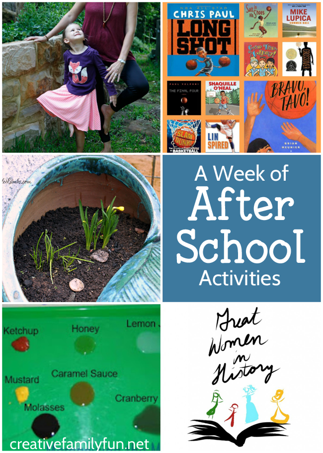 A week's worth of after school activities for your elementary aged kids.