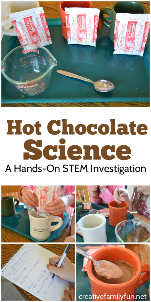 This hot chocolate science experiment is a fun way to learn about how temperature affects the rate at which hot chocolate dissolves.