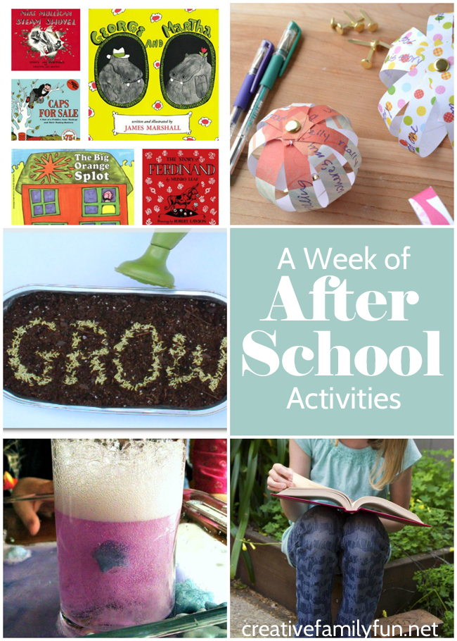 A week's worth of after school activities for your school-aged kids.