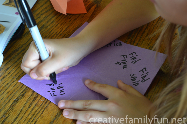 Make Geography Fortune-Tellers, a fun geography activity to help your child learn continents, countries, oceans, US states, or famous cities.