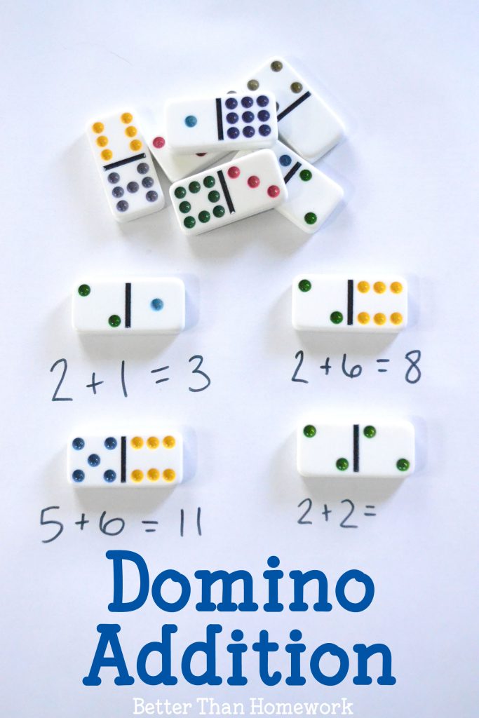 Domino addition is a fun and simple math activity that is fun for home and the classroom. It's a hands-on math activity that makes addition fun.