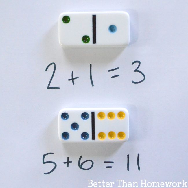 Domino addition is a fun and simple math activity that is fun for home and the classroom. It's a hands-on math activity that makes addition fun.