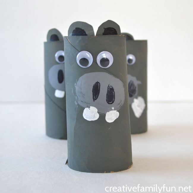 Grab a few things from the recycle bin to make this cardboard tube hippo craft. It's fun to make and it's fun to play with.