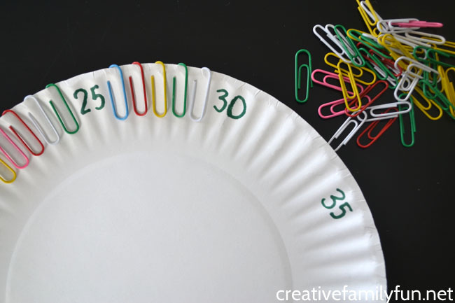 Grab a paper plate and some paper clips for this easy fine motor skip counting activity to help your kids learn to skip count by fives. 