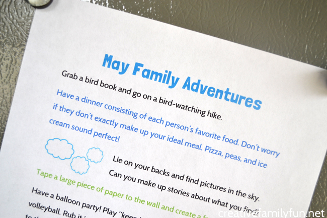 Spend some time with your family this spring with these simple family fun ideas for the month of May. Print out the idea list and have some fun!