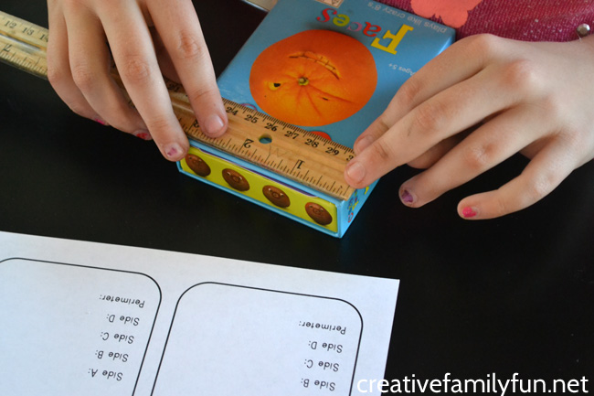 Explore measurement with this simple hands-on perimeter activity for kids, a Perimeter Lab math invitation. The'll measure, calculate, and have fun.