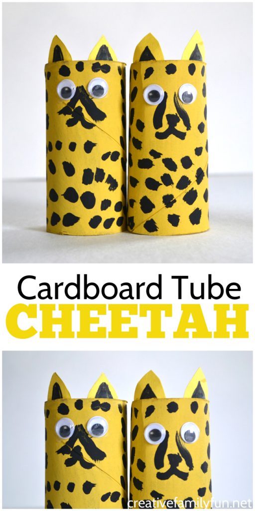 Use recycled materials to make this cardboard tube cheetah craft. It's such a fun kids craft and it makes a fun toy when you're done.