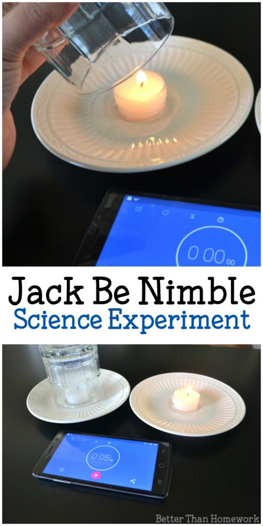 Explore how fire needs oxygen to burn with this simple Jack Be Nimble science activity for kids. How long will Jack's candle burn?