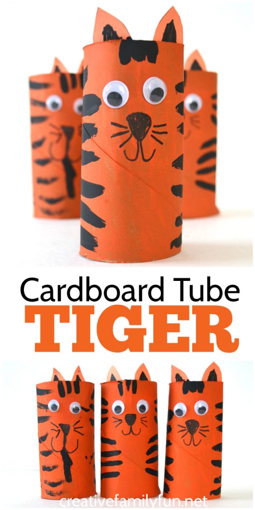 Grab some cardboard and paints to make this fun Cardboard Tube Tiger craft for kids. It's so much fun to make and play with!
