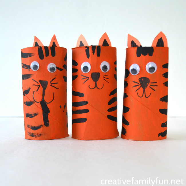 Grab some cardboard and paints to make this fun Cardboard Tube Tiger craft for kids. It's so much fun to make and play with!