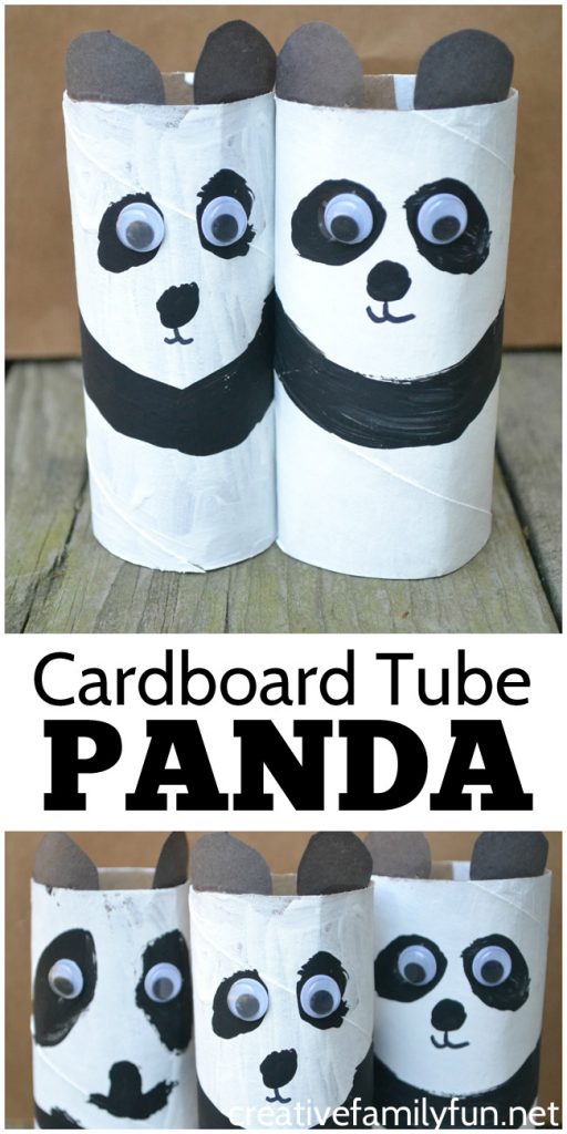 Create a pretend play zoo and add this simple cardboard tube panda craft. It's a simple and fun craft for kids that makes use of recycled materials.