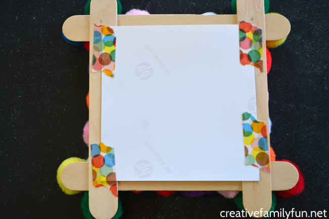 You can make this fun and simple pompom picture frame to display your favorite pictures in this easy craft for kids or tweens.