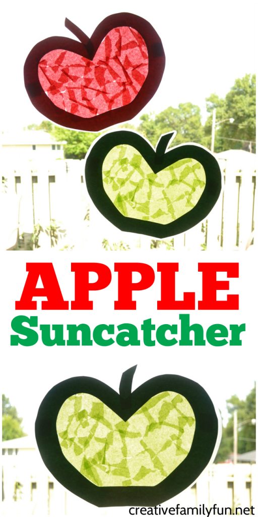 This simple stained glass apple suncatcher craft is fun to make for toddlers and preschoolers and will brighten your windows this fall.